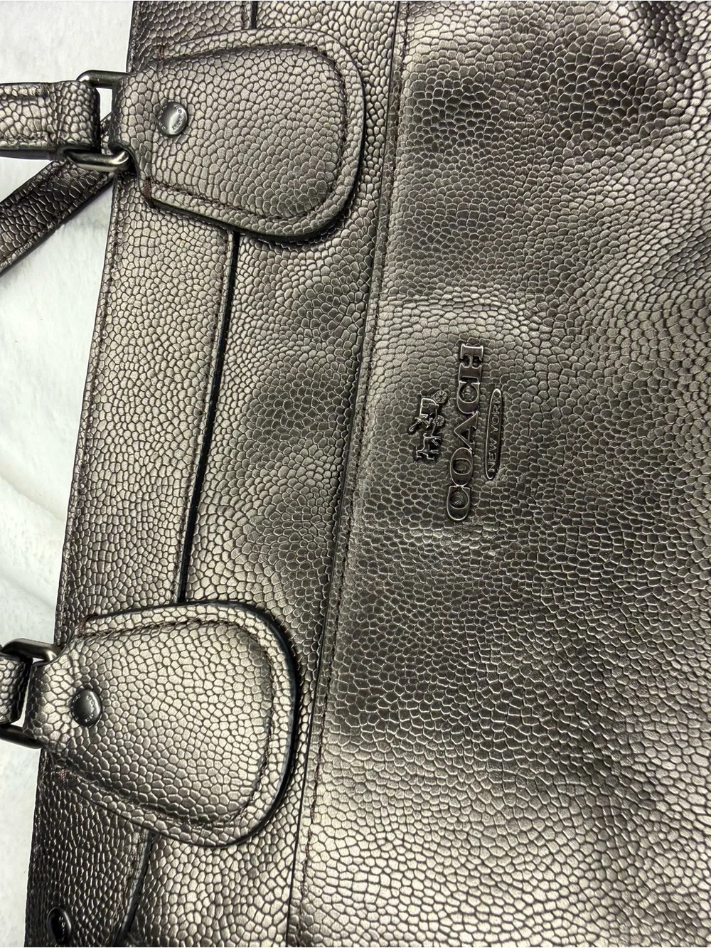 Coach Silver Pebbled Leather Tote with Detachable Crossbody Strap